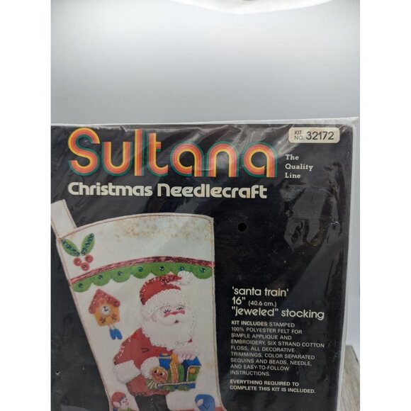 Sultana Christmas Needlecraft Kit Santa Train Jeweled Stocking 16" Polyester & C - Picture 3 of 10